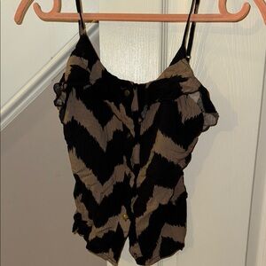 Charlotte Russe XS Black and Tan Zigzag Button-Up Top